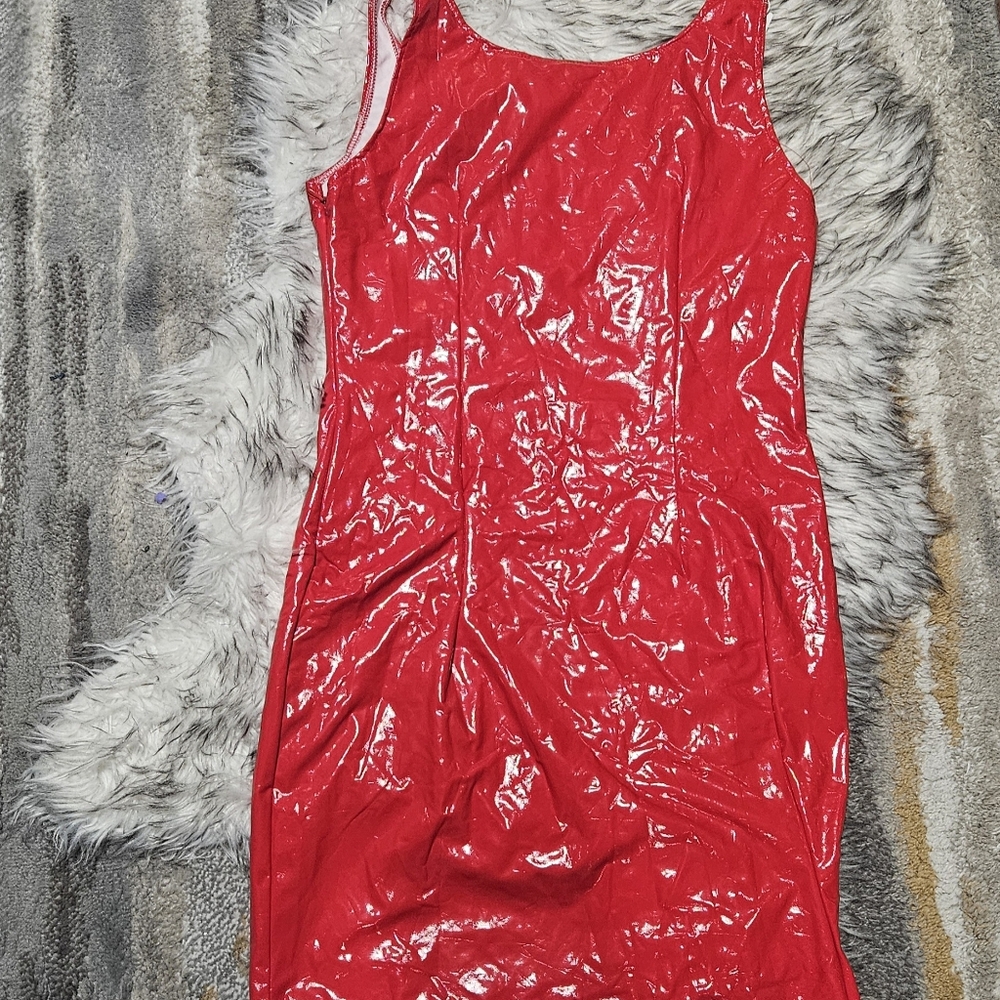 Red Faux Leather Mini Dress (Festival / Rave)
